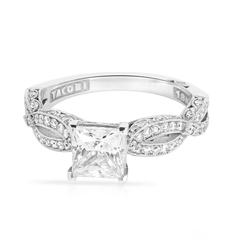 Tacori Princess Cut Diamond Engagement Ring Setting in 18K White Gold (0.36 CTW)
